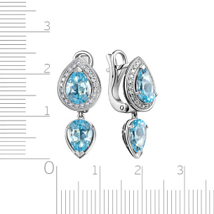 Серьги с английским замком из белого золота с бриллиантами и топазом