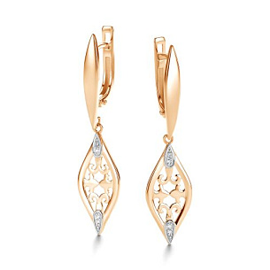 Серьги с английским замком из красного золота с бриллиантом