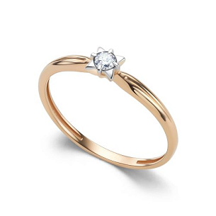 Кольцо из красного золота с бриллиантом