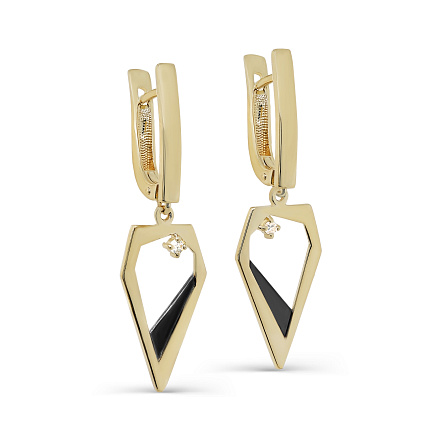 Серьги с английским замком из желтого золота с бриллиантами