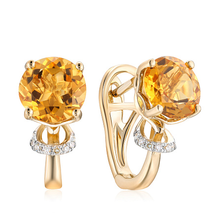 Серьги с английским замком из желтого золота с бриллиантами