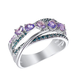 Кольцо из белого золота с танзанитами