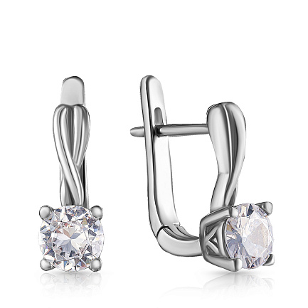 Серьги с английским замком из серебра с фианитом