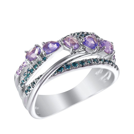 Кольцо из белого золота с танзанитами