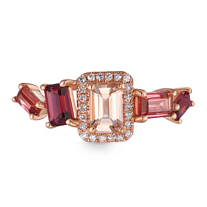 Кольцо из красного золота с бриллиантами, морганитом