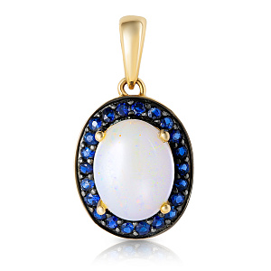 Подвеска из желтого золота с опалом, сапфирами