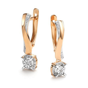 Серьги с английским замком из красного золота с бриллиантом