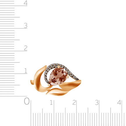 Кольцо из красного золота с раухтопазом, фианитом