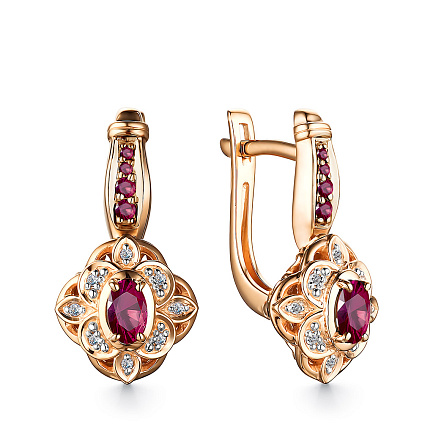 Серьги с английским замком из красного золота с бриллиантами