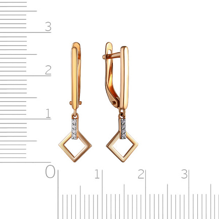 Серьги с английским замком из красного золота с фианитом