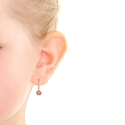 Серьги детские из красного золота с фианитами