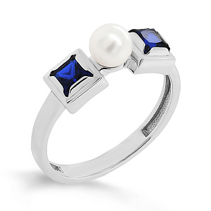 Кольцо из серебра с фианитами, жемчугом