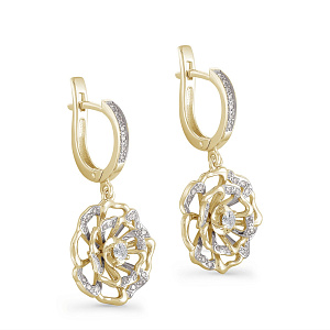 Серьги с английским замком из желтого золота с бриллиантами