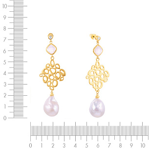 Пусеты из серебра с жемчугом, фианитом, стеклом