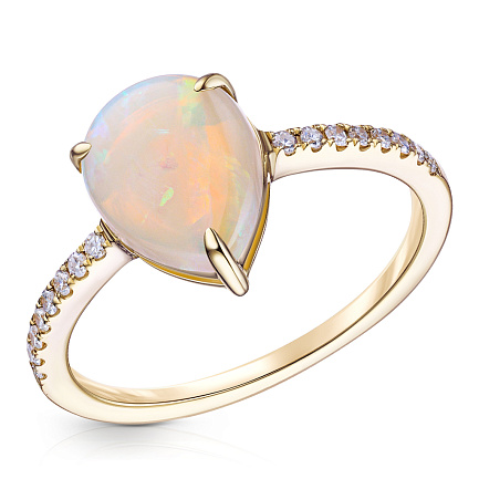 Кольцо из желтого золота с бриллиантами, опалом