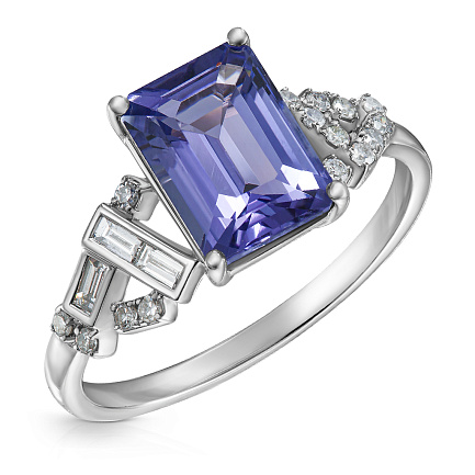 Кольцо из белого золота с бриллиантами, танзанитом
