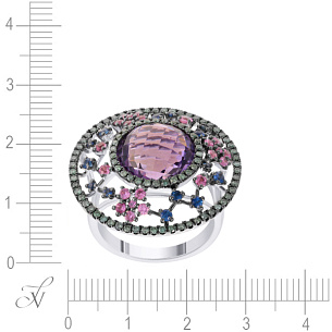 Кольцо из белого золота с бриллиантами, сапфирами, аметистом