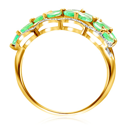 Кольцо из желтого золота с бриллиантами, изумрудами