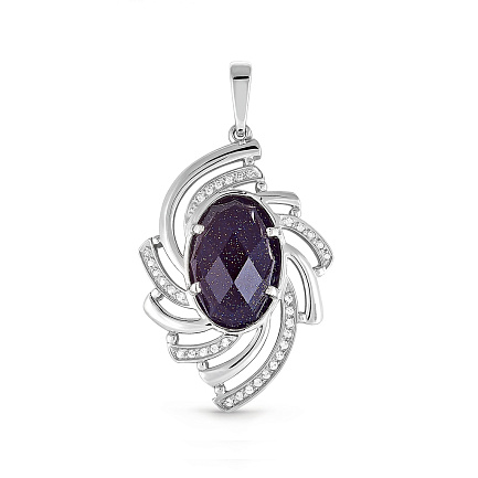 Подвеска из серебра с авантюрином, фианитами