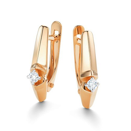 Серьги с английским замком из красного золота с бриллиантами