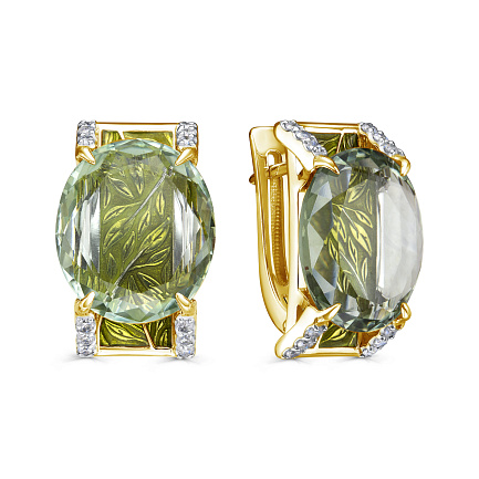 Серьги с английским замком из желтого золота с бриллиантами