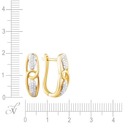 Серьги с английским замком из желтого золота с бриллиантами