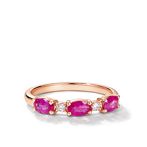 Кольцо из красного золота с бриллиантами, рубинами