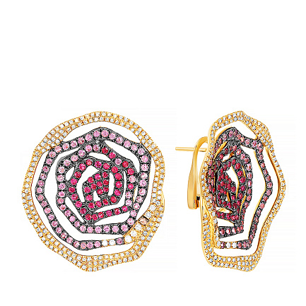 Серьги из красного золота с бриллиантами, рубинами