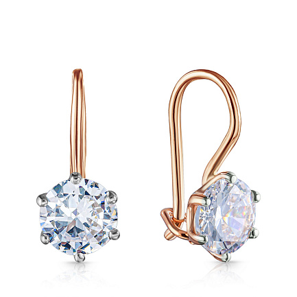 Серьги с французским замком из красного золота с фианитом