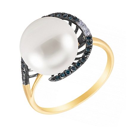 Кольцо из желтого золота с бриллиантами, жемчугом