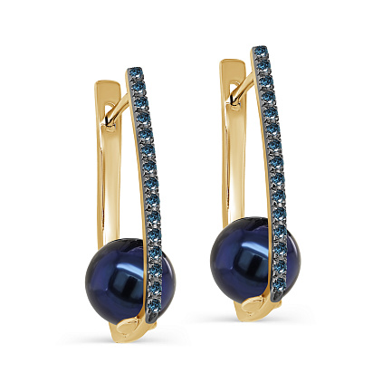 Серьги с английским замком из желтого золота с бриллиантами