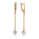 Серьги с английским замком из красного золота с фианитом