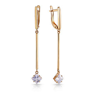 Серьги с английским замком из красного золота с фианитом