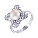 Кольцо из серебра с жемчугом, фианитом