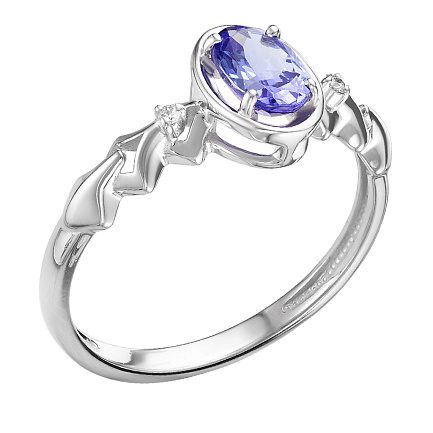 Кольцо из белого золота с бриллиантами, танзанитом
