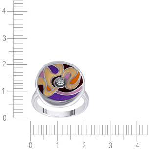 Кольцо из серебра с фианитом, эмалью