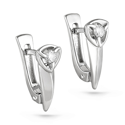 Серьги с английским замком из белого золота с бриллиантами