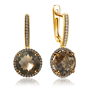 Серьги с английским замком из желтого золота с кварцем