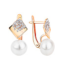 Серьги с английским замком из красного золота с жемчугом