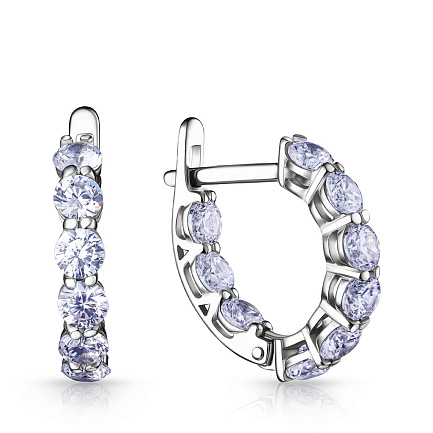 Серьги с английским замком из серебра с фианитом