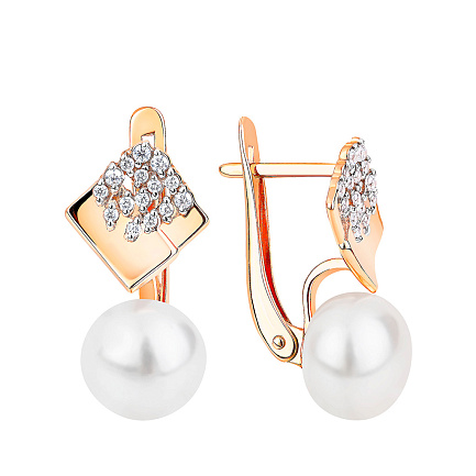 Серьги с английским замком из красного золота с жемчугом