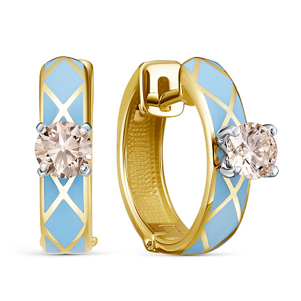 Серьги с английским замком из желтого золота с бриллиантами