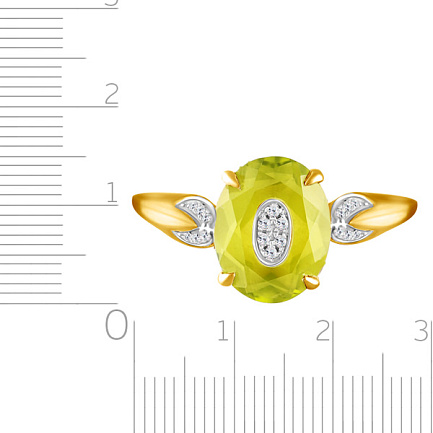 Кольцо из желтого золота с бриллиантами, хризолитом
