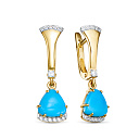 Серьги из желтого золота с бриллиантами, бирюзой