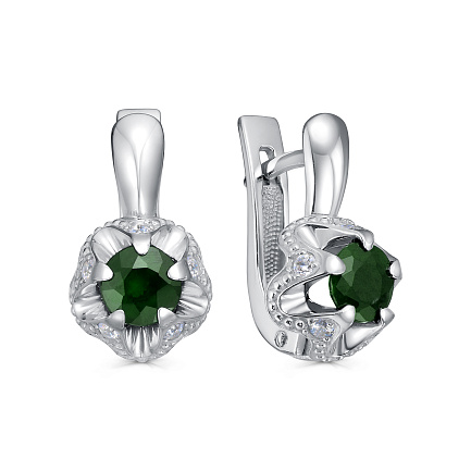 Серьги с английским замком из серебра с изумрудами