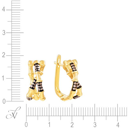 Серьги с английским замком из желтого золота с бриллиантами