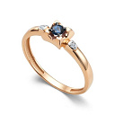 Кольцо из красного золота с бриллиантами, сапфиром