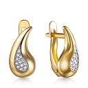 Серьги с английским замком из желтого золота с фианитом