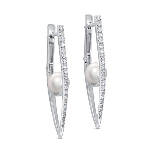 Серьги с английским замком из белого золота с жемчугом