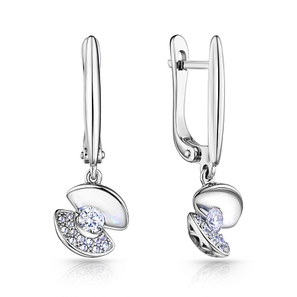 Серьги с английским замком из белого золота с бриллиантами